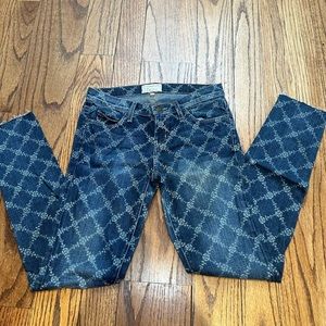 Current/Elliott The Rolled Skinny Indigo Rose Lattice Print Jeans Womens Size 26
